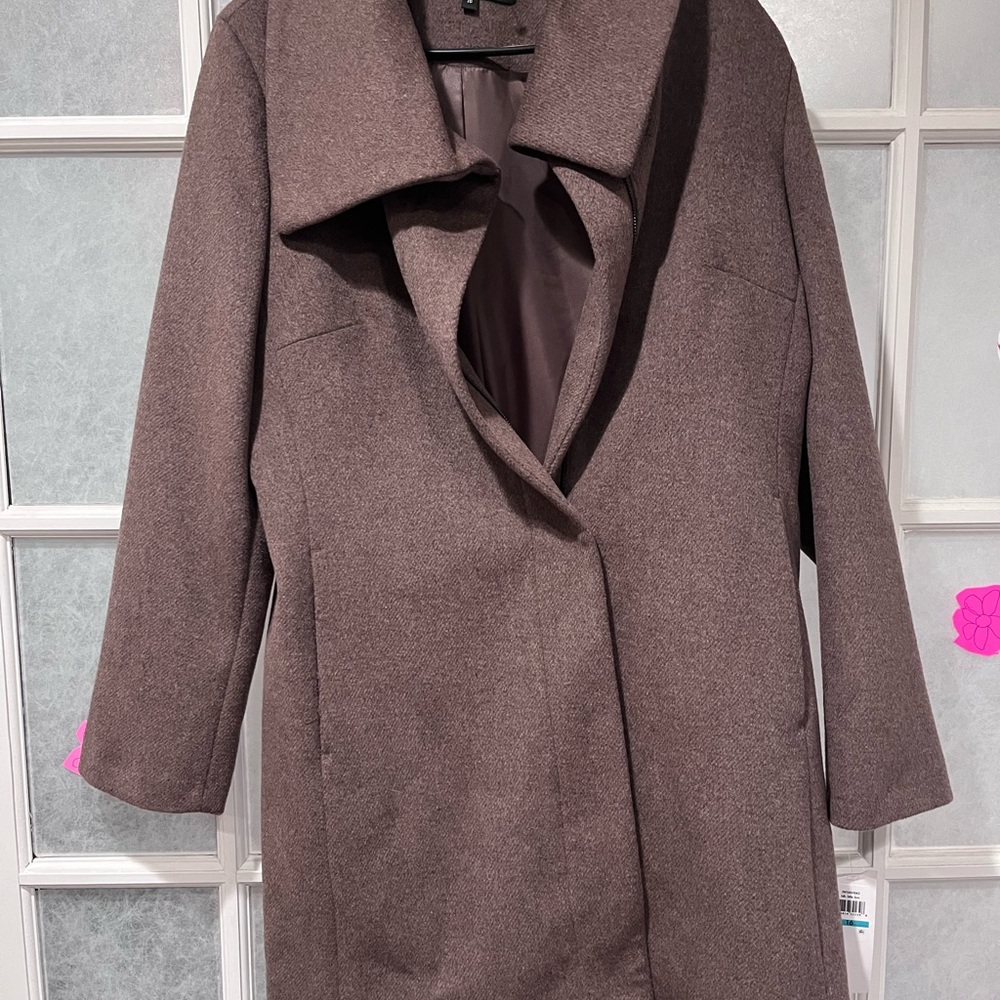 Jones New York Taupe Wool-Blend Open Front Coat